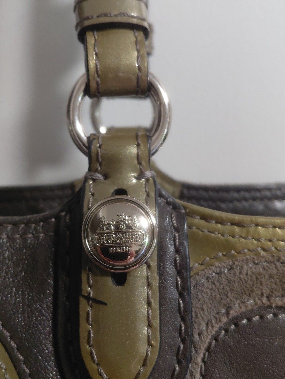 Coach Mia OP Artwork Tote in Olive/Gray/Gold/Silver Suede Leather 15748 - Picture 9 of 14